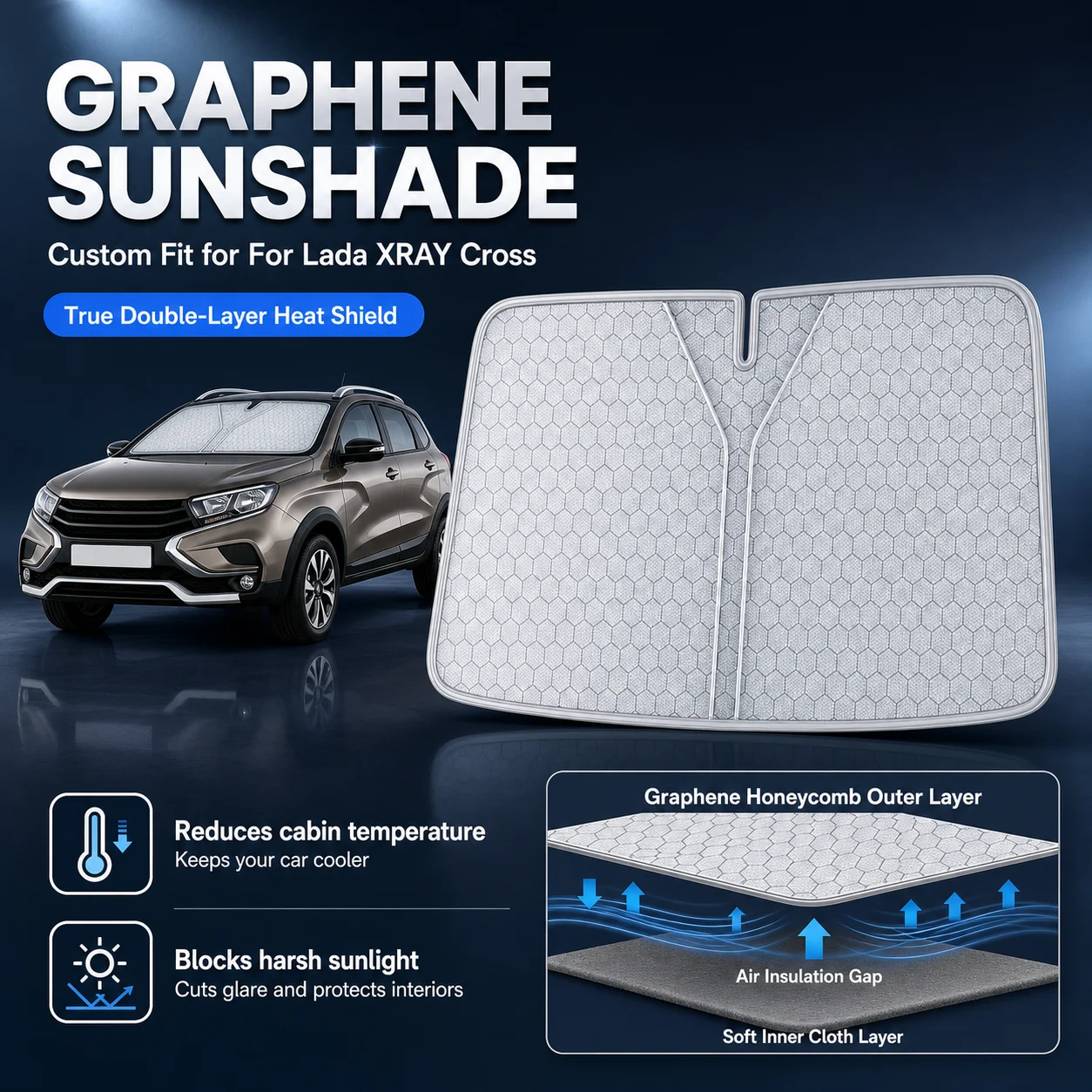 For Lada XRAY Cross Graphene Windshield Sunshade Custom Fit Car Sunshade UV Sun Protection Car Interior Accessories