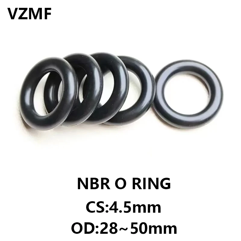 

NBR O Ring Gasket Thickness CS 4.5mm OD 28~50mm Nitrile Rubber Round O Type Corrosion Oil Resist Sealing Washer Blackr