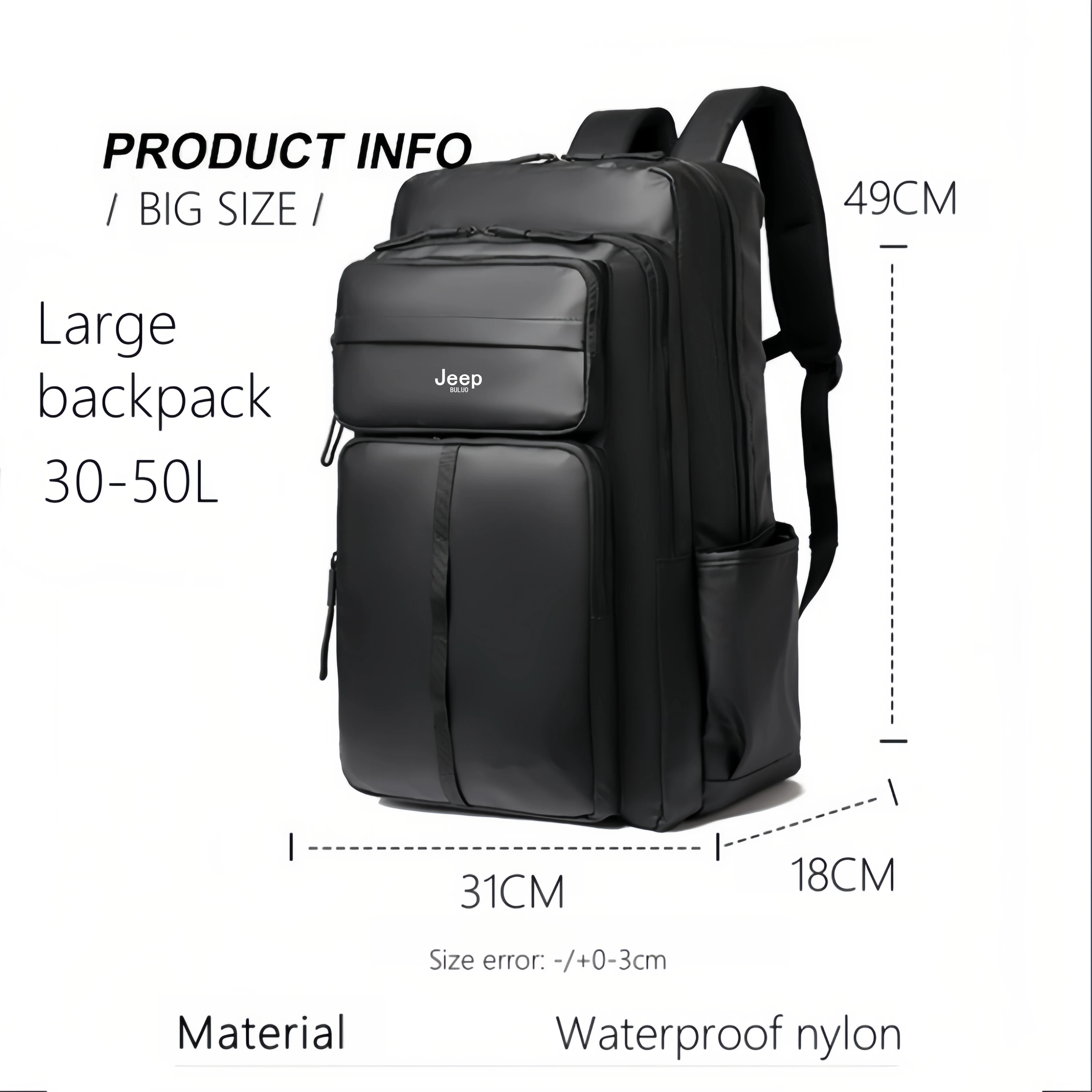 JEEP BULUO brand ultra-large capacity men backpack waterproof nylon 15.6-inch laptop travel backpacks riding mountain climbing