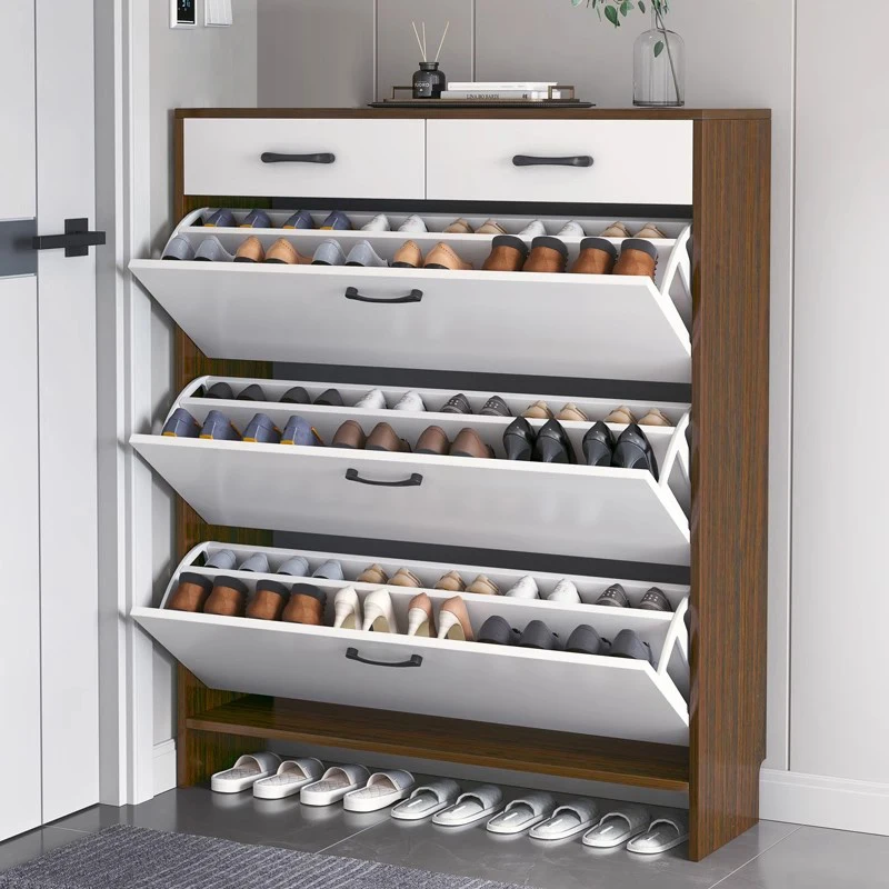 

Hot Selling New Model Ultra-thin Solid Wood Shoe Storage with Bench Modern White Shoe Cabinet Racks for Entry