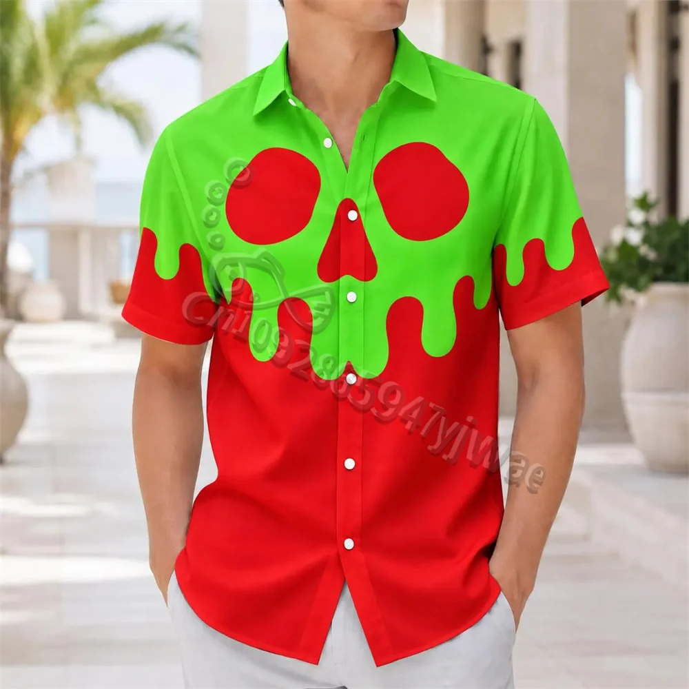 Classic Fairy Tale Villain Element Apple Pattern Short Sleeved Shirt Halloween Costume Men'S Hawaiian Casual T-Shirt Top