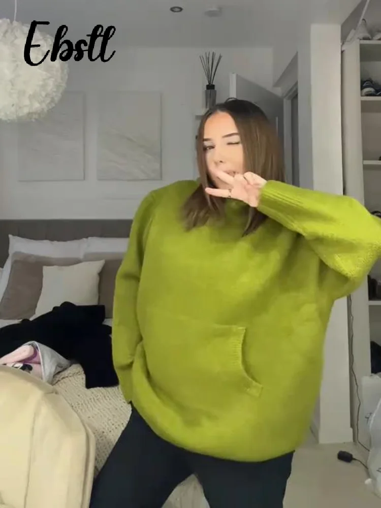 

Вязаные пуловеры с капюшоном, женские свободные однотонные свитера с длинными рукавами и карманами, осень-зима 2022, новые женские универсальные топы, уличная одежда