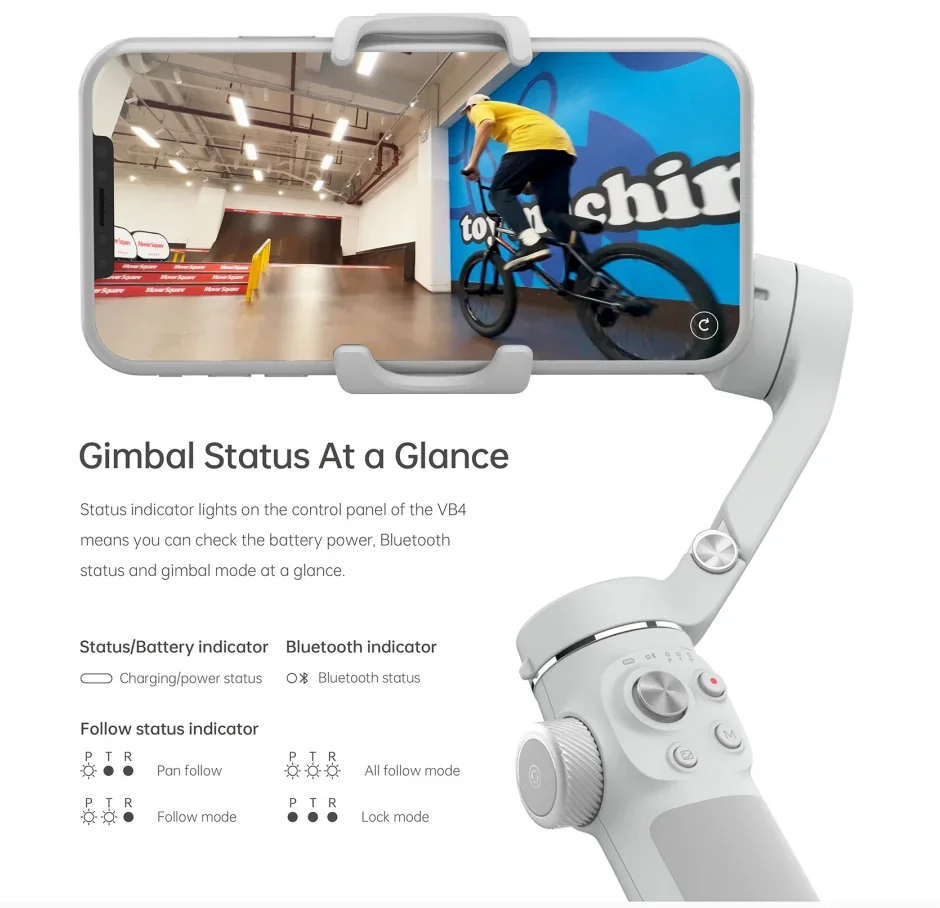 VB4 Smartphone Stabilizer Built-in Selfie Stick Face Tracking 3-Axis Phone Gimbal For iPhone/Samsung