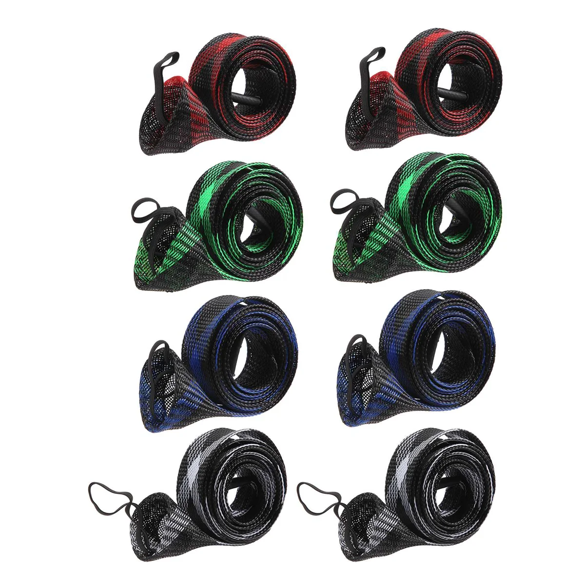 SMIEA 8Pcs Fishing Rod Sleeve Sock,Fishing Rod Cover Scalable Braided Mesh Rod Sleeve Fishing Tools Accessories with Lanyard