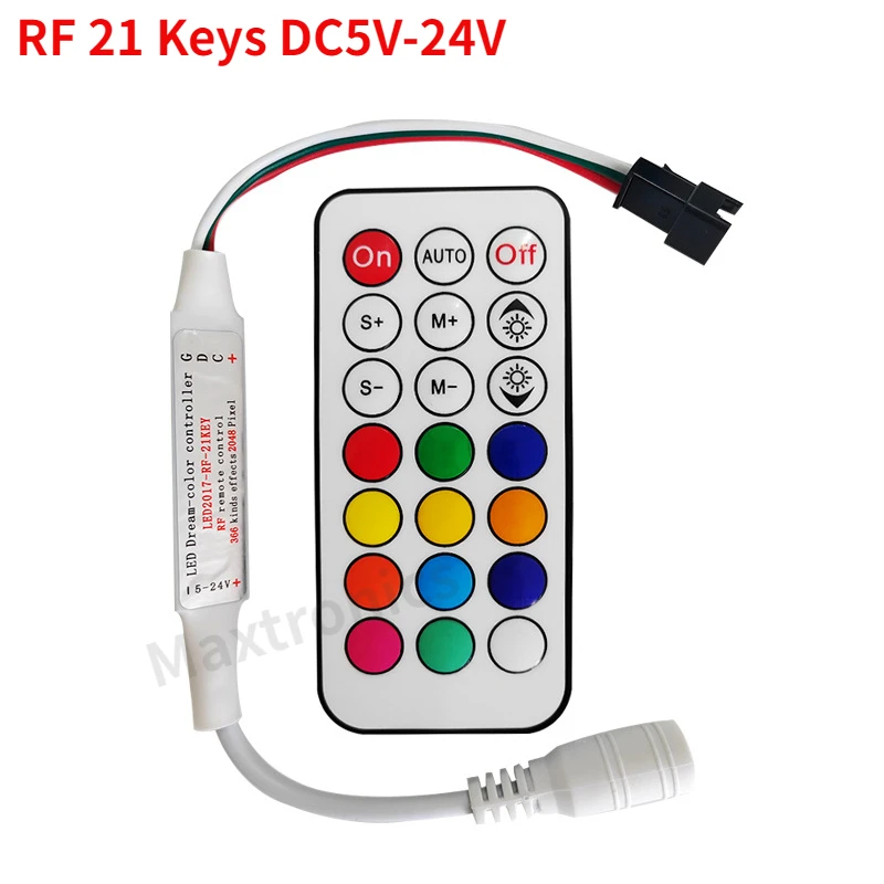 WS2812B WS2811 LED Controller DC5-24V RF 14key / 21Key Remote Wireless 350+ Dream Effect 3pin SM JST RGB IC Led Strip Lights