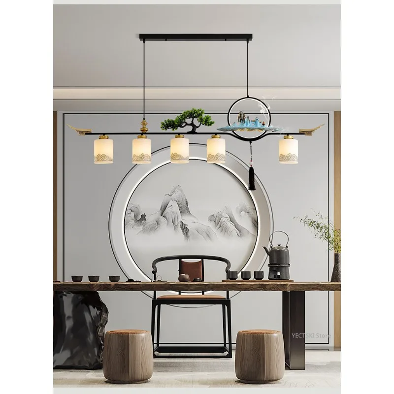 New Chinese style tea room, tea table, pendant lamp, Zen inspired Chinese restaurant, tea table lamp, retro front desk lamp