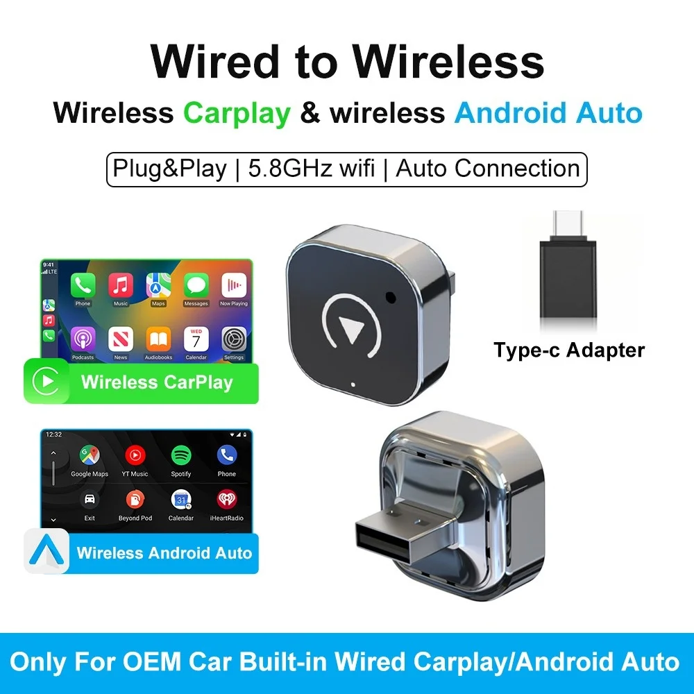 2026 Wireless CarPlay/Android Auto Adapter Plug and Play for VW Toyota Nissan Ford Benz Wired To Wireless for Apple & Android