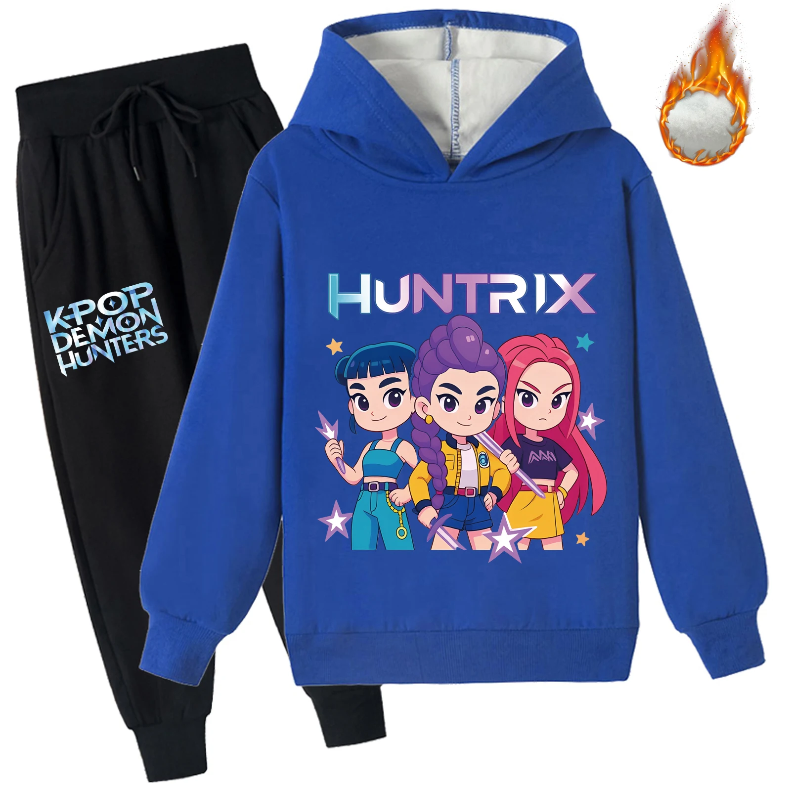 Ensemble sweat-shirt doublé polaire et pantalon Long pour enfants de 2 à 14 ans, tenue épaisse de chasseurs de démons Kpop, nouvelle collection hiver 2025