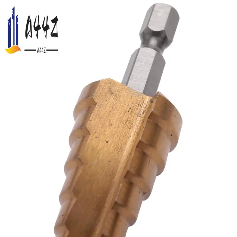 

A44Z-9Pc Hss Step Cone Taper Drill Bit Set Metal Hole Cutter Metric 3-12 4-12 4-20Mm 1/4 Inch Titanium Coated Metal Hex Taper