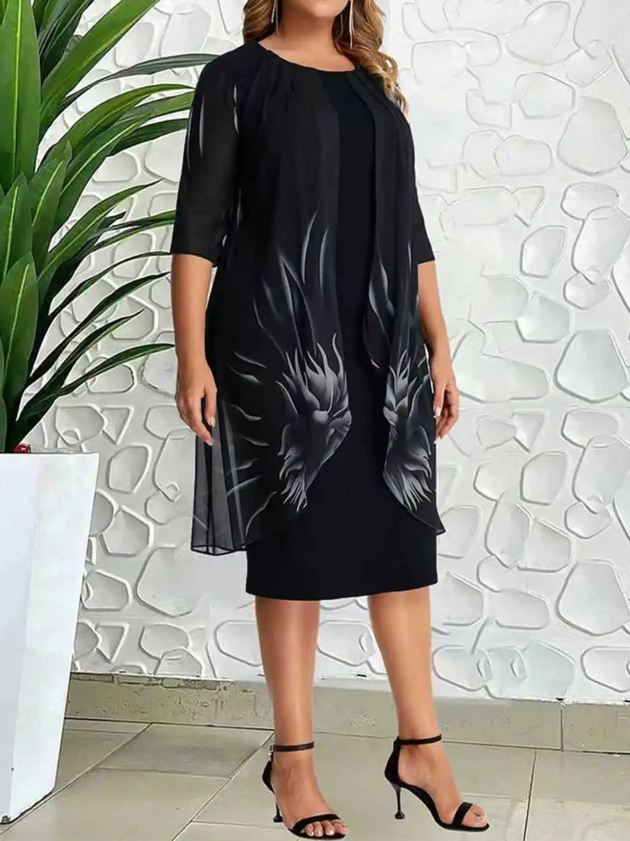 

Loose Large Size Dress Casual Daily Print Spring Summer Woman Clothes Mid-sleeve Round Neck Mid-waist Pullover Short Dresses