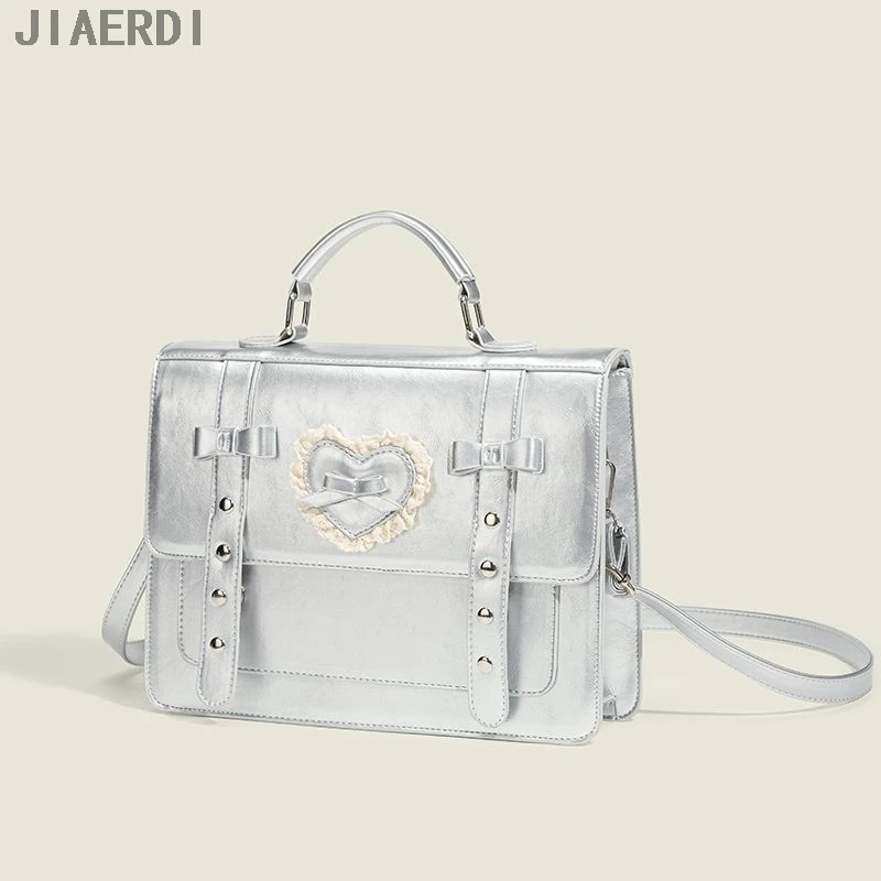 JIAERDI Preppy Cute JK Uniform Backpacks For Women Sweet Lace Vintage Schoolbags Bow Large Capacity Shoulder Bag Handbag Mochila