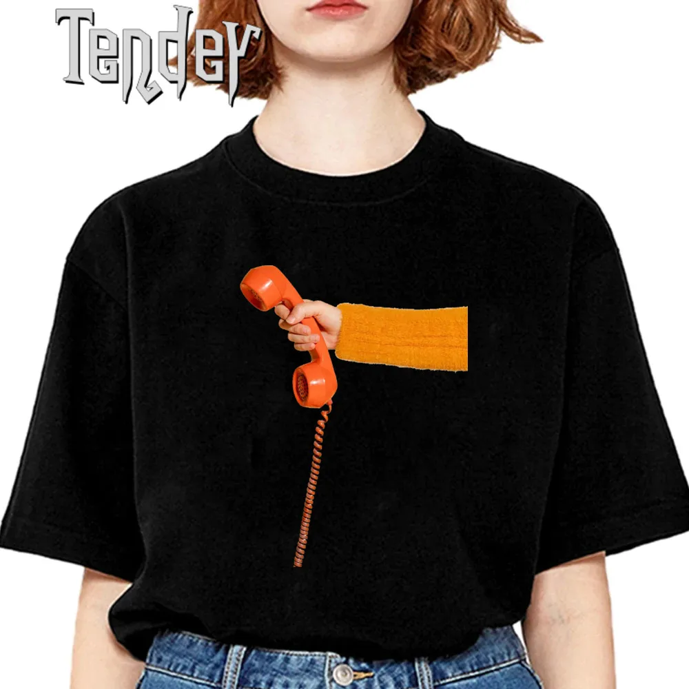 Retro Orange Telephone Design Tees Women Funny T-Shirt Vintage Phone T Shirt Gifts Fashion Clothing Female T-Shirt Tops 2024