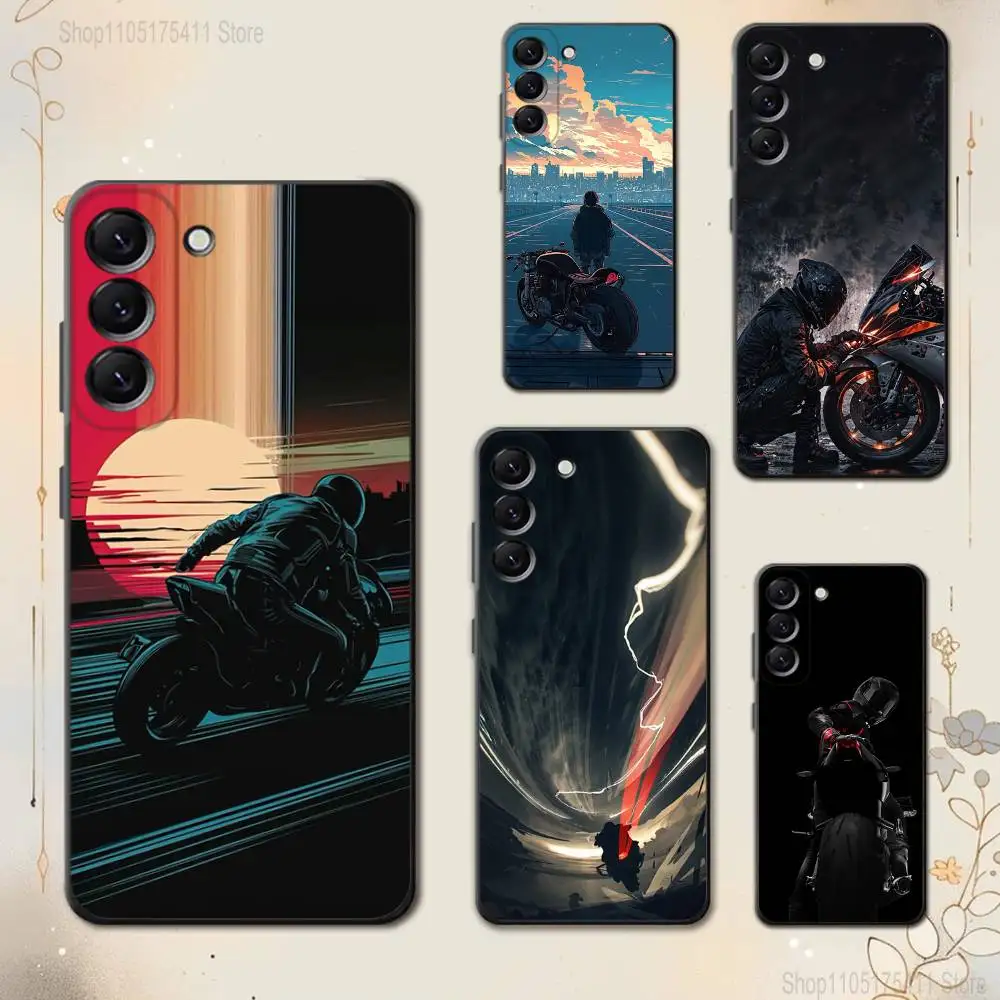 

M-Motorcycle Rider Phone Case For Samsung Galaxy A 22,71,53,52,51,72,73,5G,Note,J7,8,9 Soft Black Cover