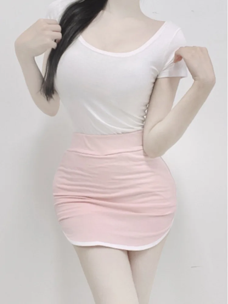 Slit Sexy Ultra Short Slim Pencil Mini Skirt Hot Sexy Korean Women Fashion Skorts Double Layer Sweet Asian Girl