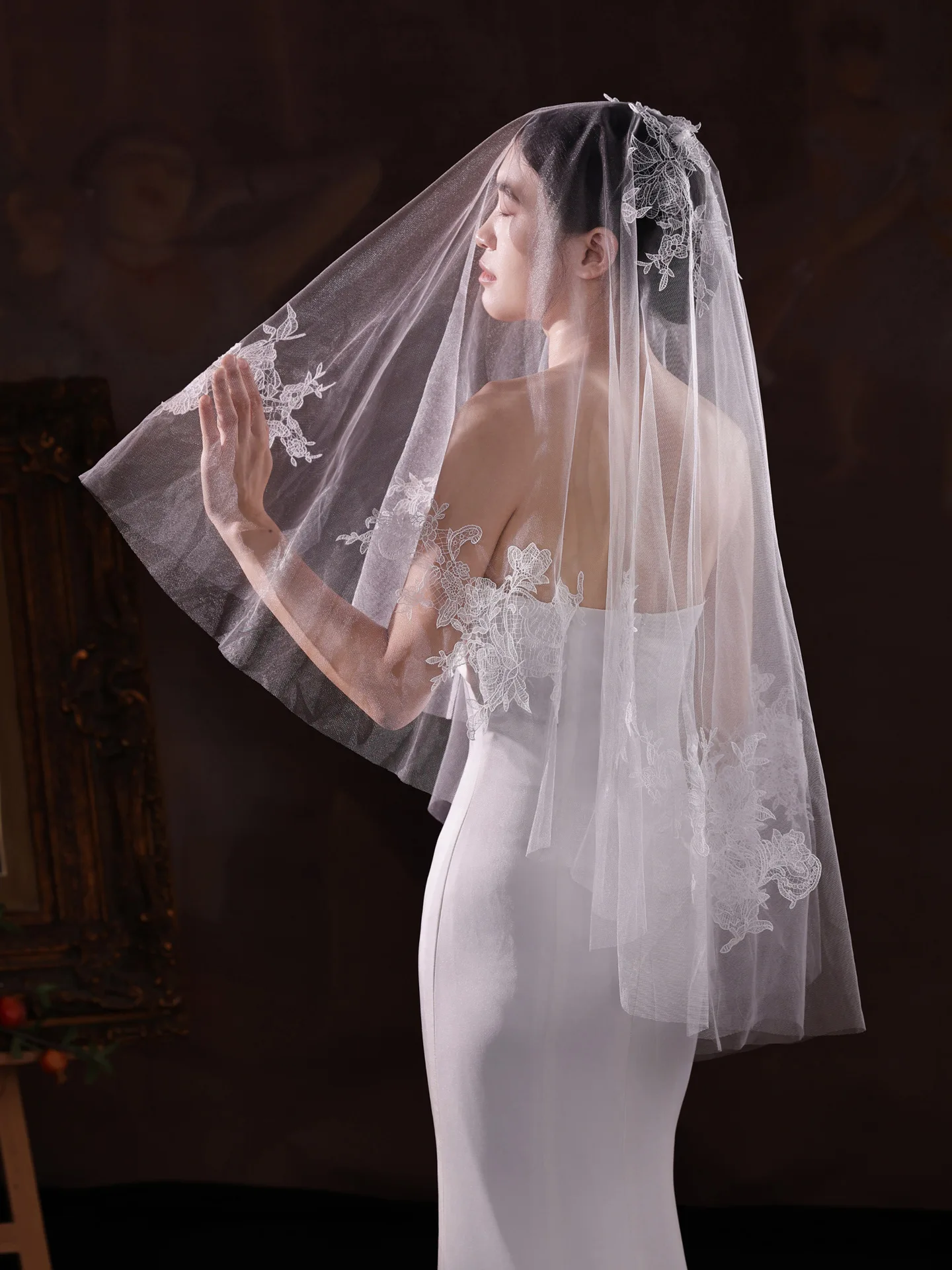 2 Layers Wedding Veils For Bride White Embroidered Lace Bridal Veils With Comb Wedding Accessories Bride Marriage Veil Boda