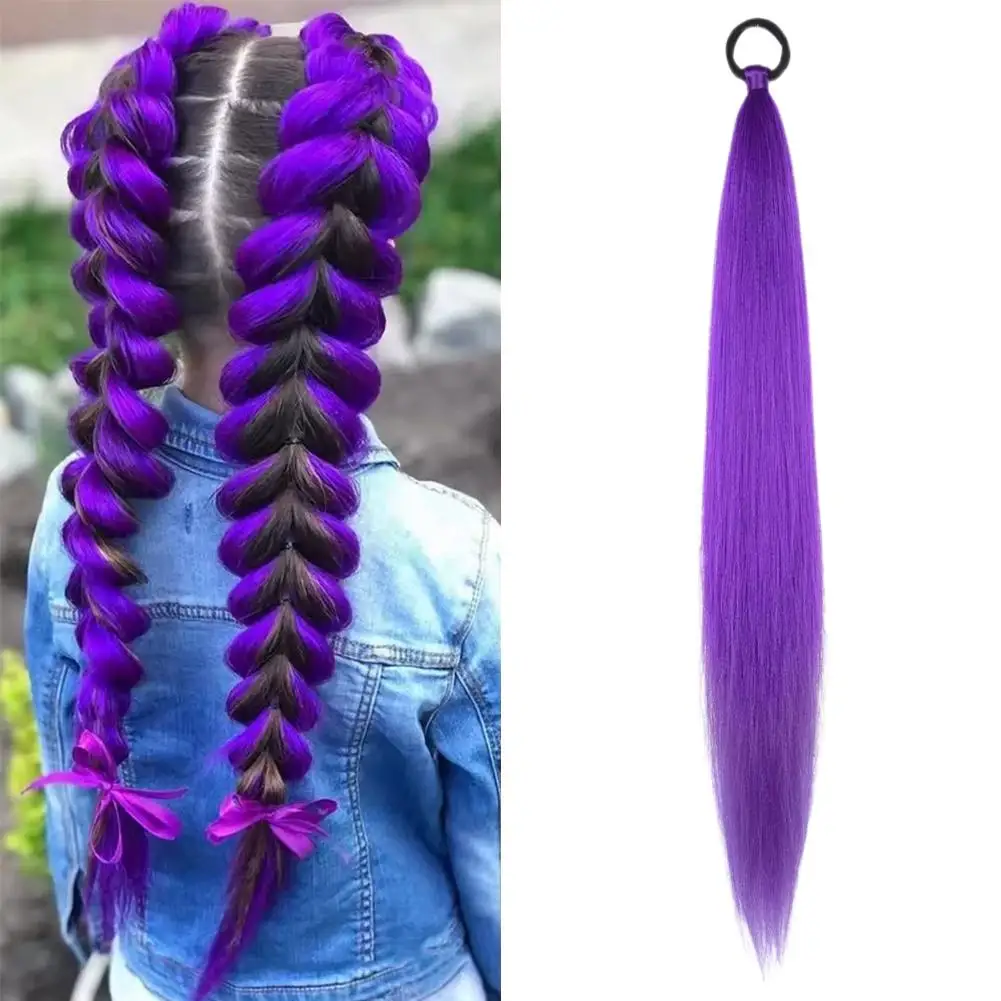 الاصطناعية 1/2 قطعة ذيل حصان مستقيم مع ربطة شعر مرنة الملونة تجديل ذيل حصان وصلات شعر إكسسوارات الشعر للنساء