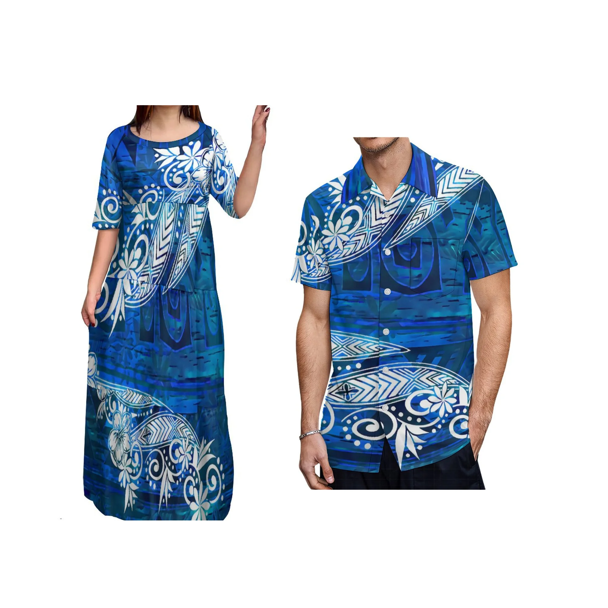 2025 Polynesian Custom Pattern Round Neck Tiered Dress Hawaii Retro Style Three Layer Cake Skirt For Party