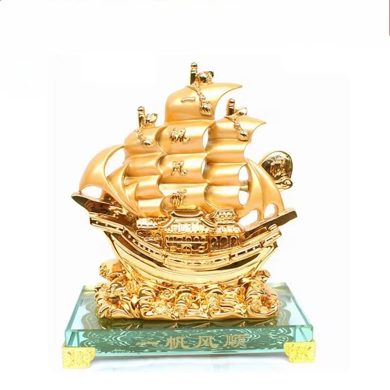 Resin Gold Crystal Sailboat Decoration Crafts Office Desk Home Decoration figurine  feng shui  LANDSCAPE home decor