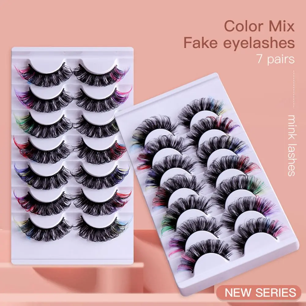 7Pairs Handmade Individual Eyelashes Dramatic Fluffy 8D Mink Lashes False Eyelahes Mixed 7 Color DD Curl