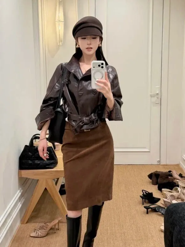 plus Size Women's Vintage Style Long Sleeve Casual Jacket Slimming Leather Coat Autumn New Arrival Versatile Comfortable Oute...