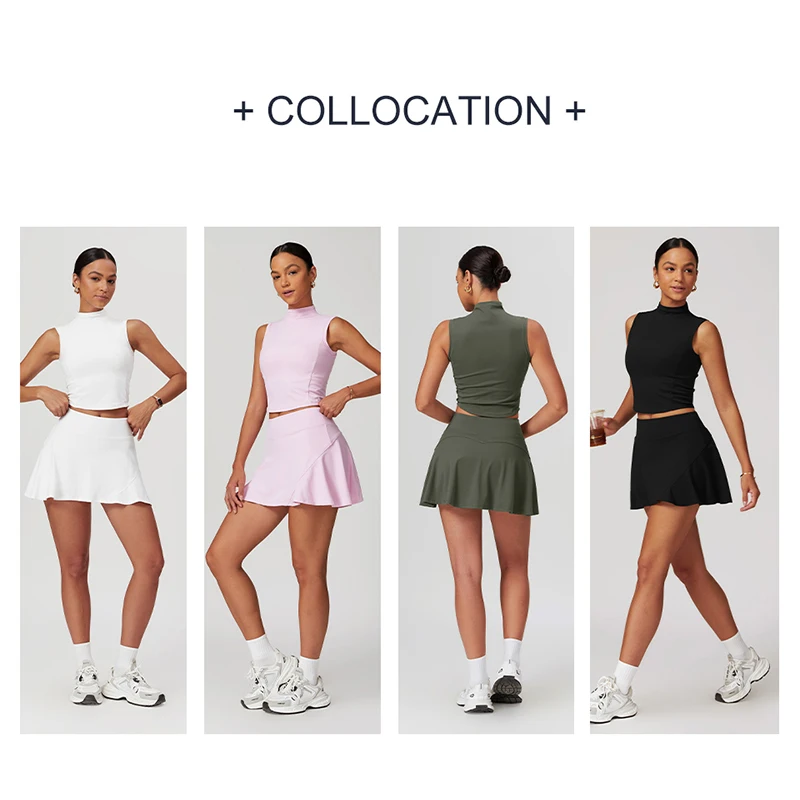 DANCEFISH damska kamizelka bez rękawów ze stójką koszula odzież sportowa tkanina szlifierska Casual trening fitness tenis Culottes strój do jogi