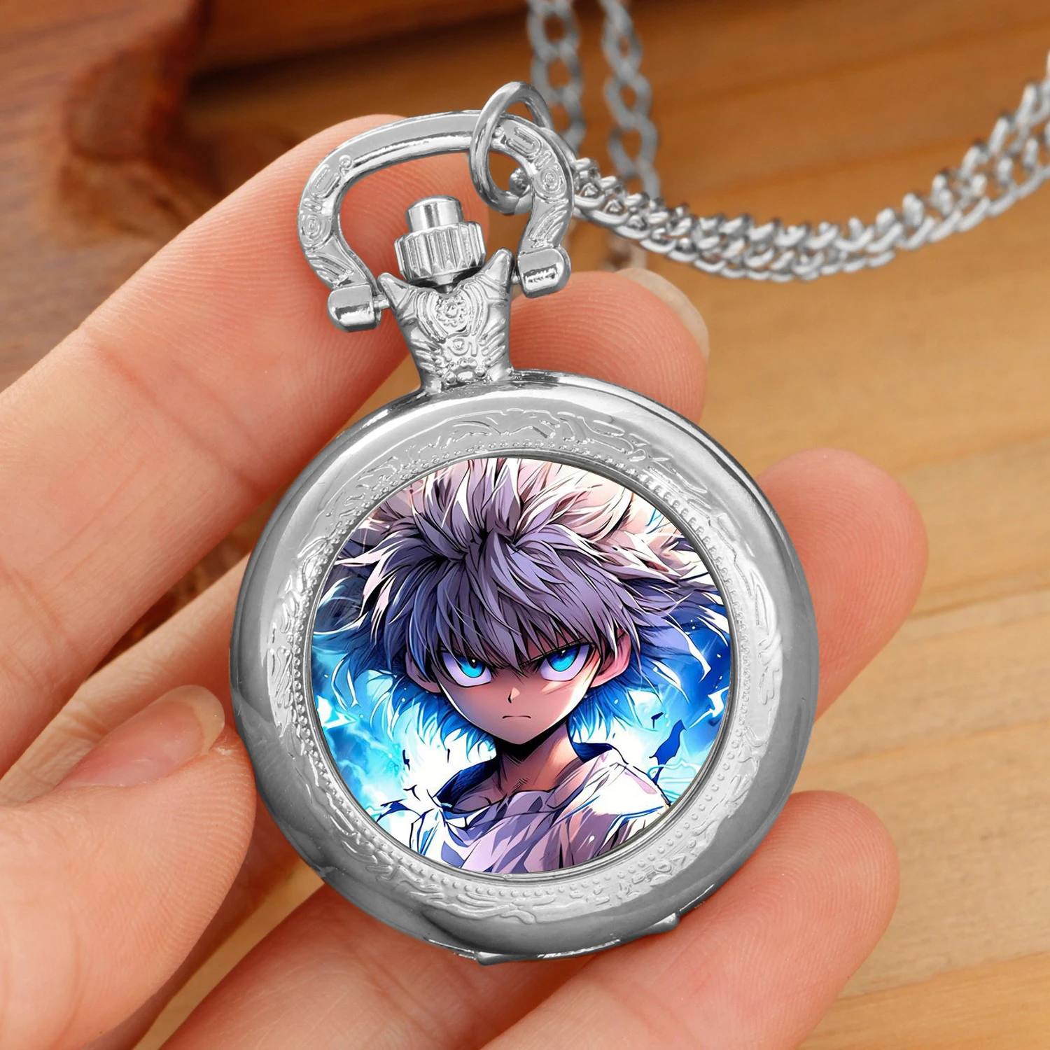 Montre de Poche à Quartz Thème Hunter × Hunter pour Homme et Femme, Pendentif Classique en Verre, Collier avec Numérisation Arabe, Cadeau