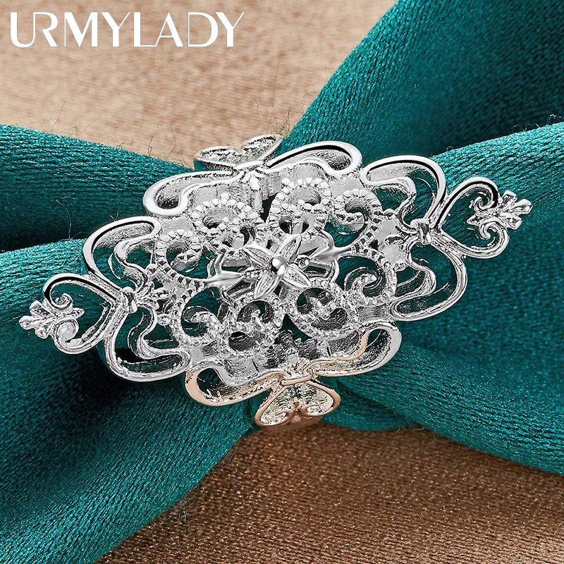 URMYLADY-Anillo de Plata de Ley 925 con diseño de flores para mujer, sortija de boda, abalorio de compromiso, joyería de moda