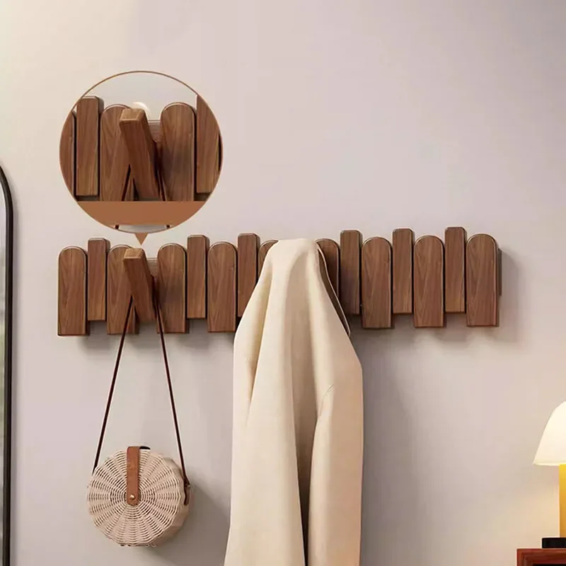 Solid Wood Coat Racks Creative Piano Key Hanging Clothes Rack Home Wall Multi-hook Coat Hook Hall