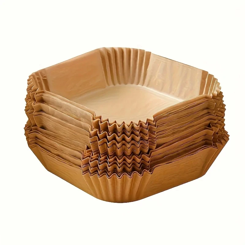 Non Stick Air Fryer Liners 50 Pack High Quality Single Layer Grooved Edge Paper For Safe Healthy Cooking Easy Cleanup