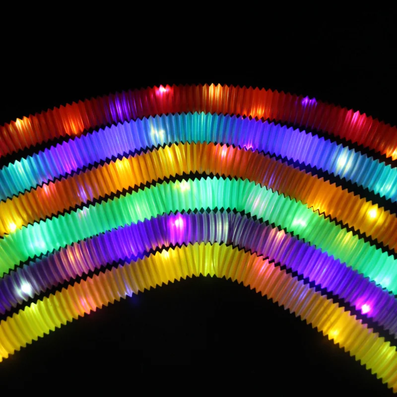 12pcs Random Colors Decompression Luminescent Telescopic Tube Toy Flash Corrugated Tube Decompression Toy LED Party Toys