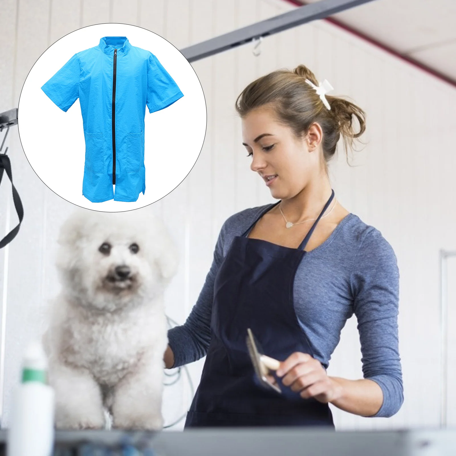 

1pc Pet Work Clothes Blue Aprons for Hair Stylist Pet Shop Uniform Bath Smock Gardening Barber