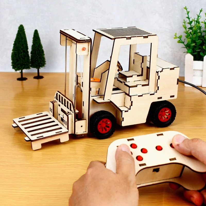 Diy Wooden Remote Control Forklift Model 3D Puzzle Science Experiment Assembly Kit Educational Stem Craft For Students