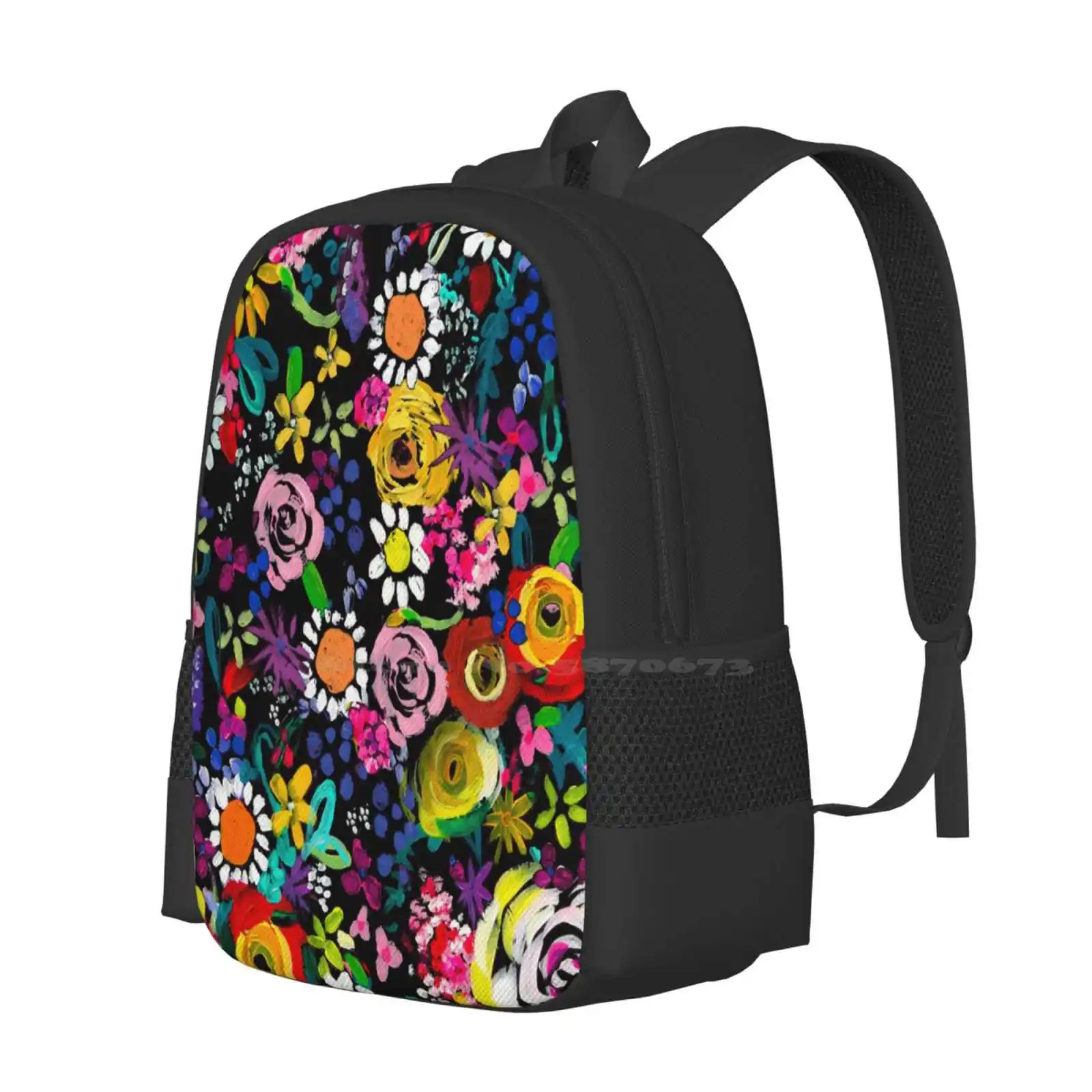 Les Fleurs Vibrant Floral Painting Print Backpacks For School Teenagers Girls Travel Bags Floral Painting Colorful Floral