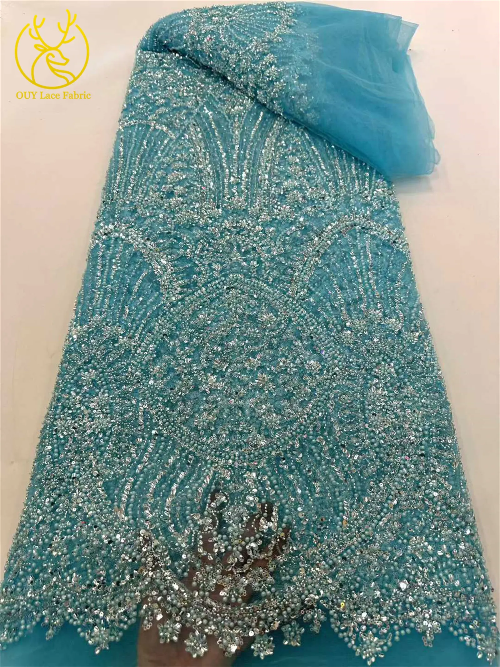 Luxuriöser afrikanischer handbestickter Tüll-Spitzenstoff 2026, hochwertiger nigerianischer Pailletten-Spitzenstoff, geeignet für Partykleid-Nähmaterial – Detail 10