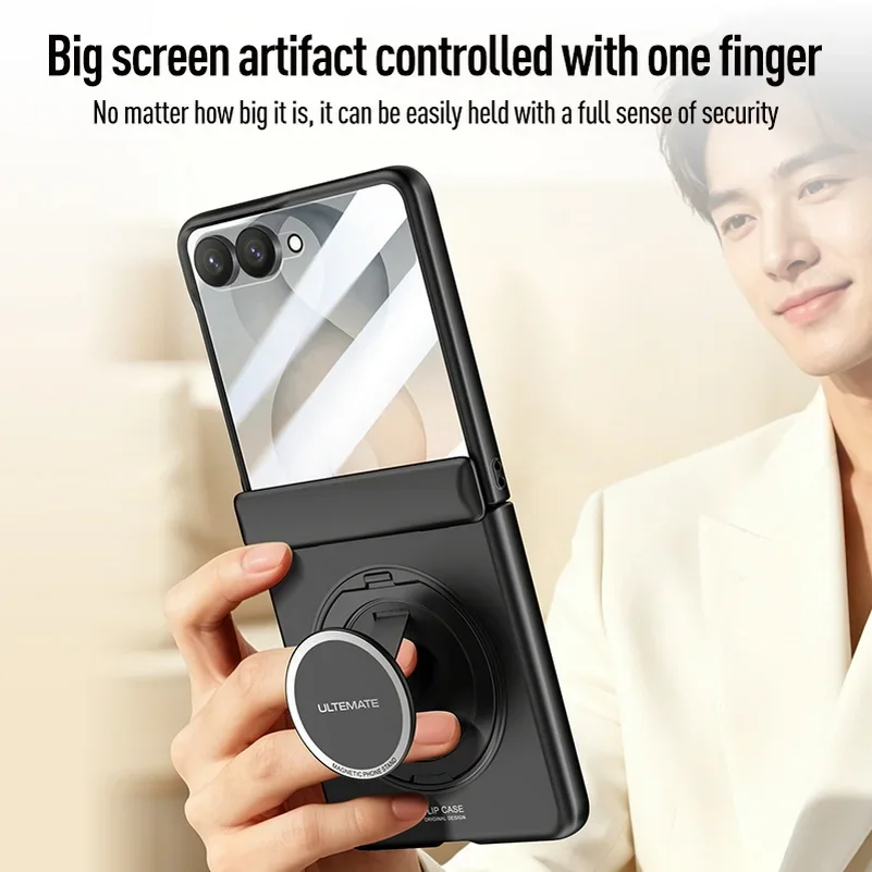 Magnetic Rebound Handheld Rotating Stand Phone Case for Samsung Galaxy Z Flip8 with Front Glass Screen Hinge Protect Cover