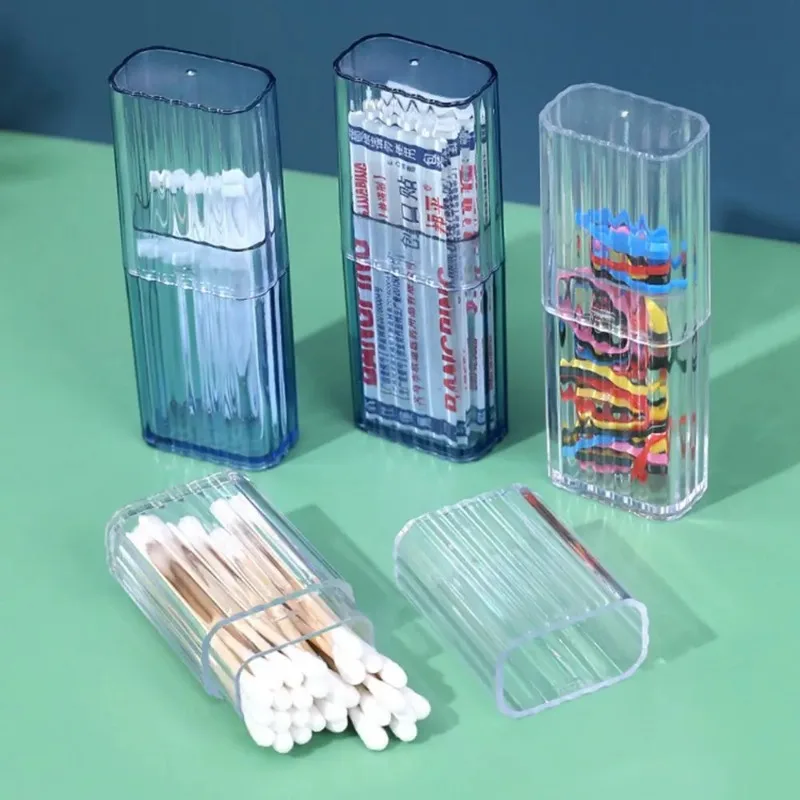 Bathroom Travel Clear Organizer Dust-proof Toothpick Container Q-tip Holder Cotton Balls Dispenser Box Swab Canisters