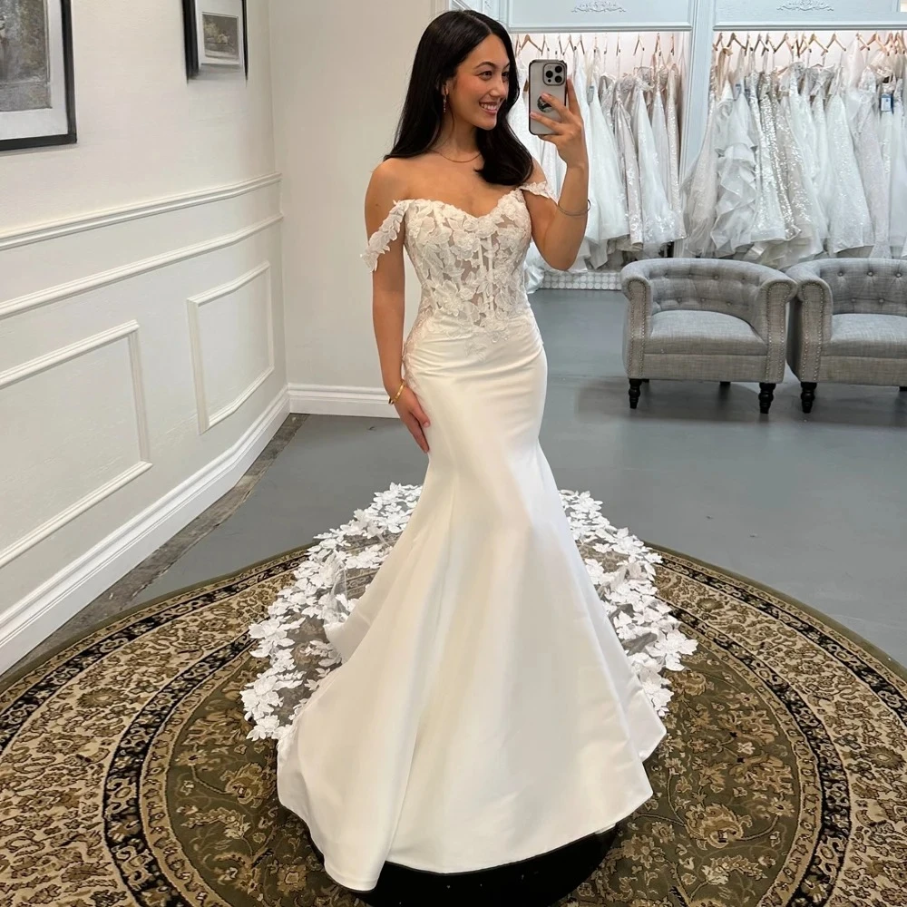 Classic Lace Appliques Wedding Dress for Women Off the Shoulder Mermaid Lacing up Vestido De Casamento Customised