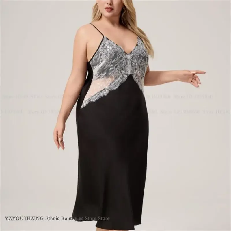 

Плюс размер 3XL-5XL женская длинная ночная рубашка пижамы сексуальная лоскутная кружевная ночная рубашка на подтяжках сорочка одежда для сна летняя ночная рубашка