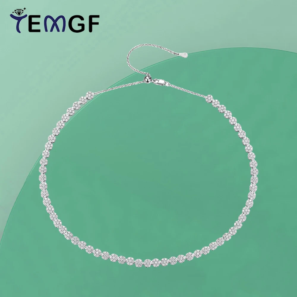 

TEMGF S925 Sterling Silver Chokers Necklace Adjustable Length for Women Girls 1.5mm Moissanite Luxury Sparkling Fine Jewelry