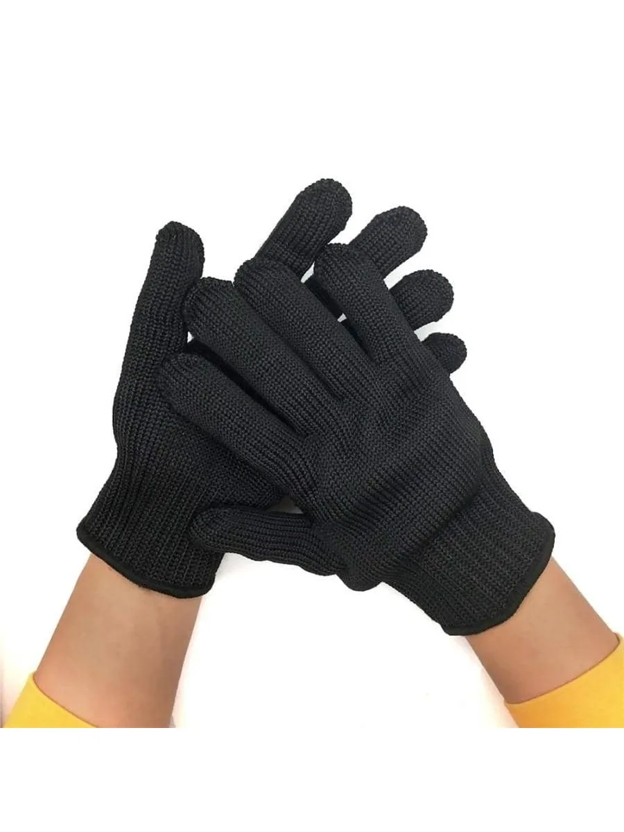 1Pair Black Steel Wire Metal Mesh Gloves Safety Anti Cutting Wear Resistant Kitchen Butcher Working Gloves Garden Self Defense