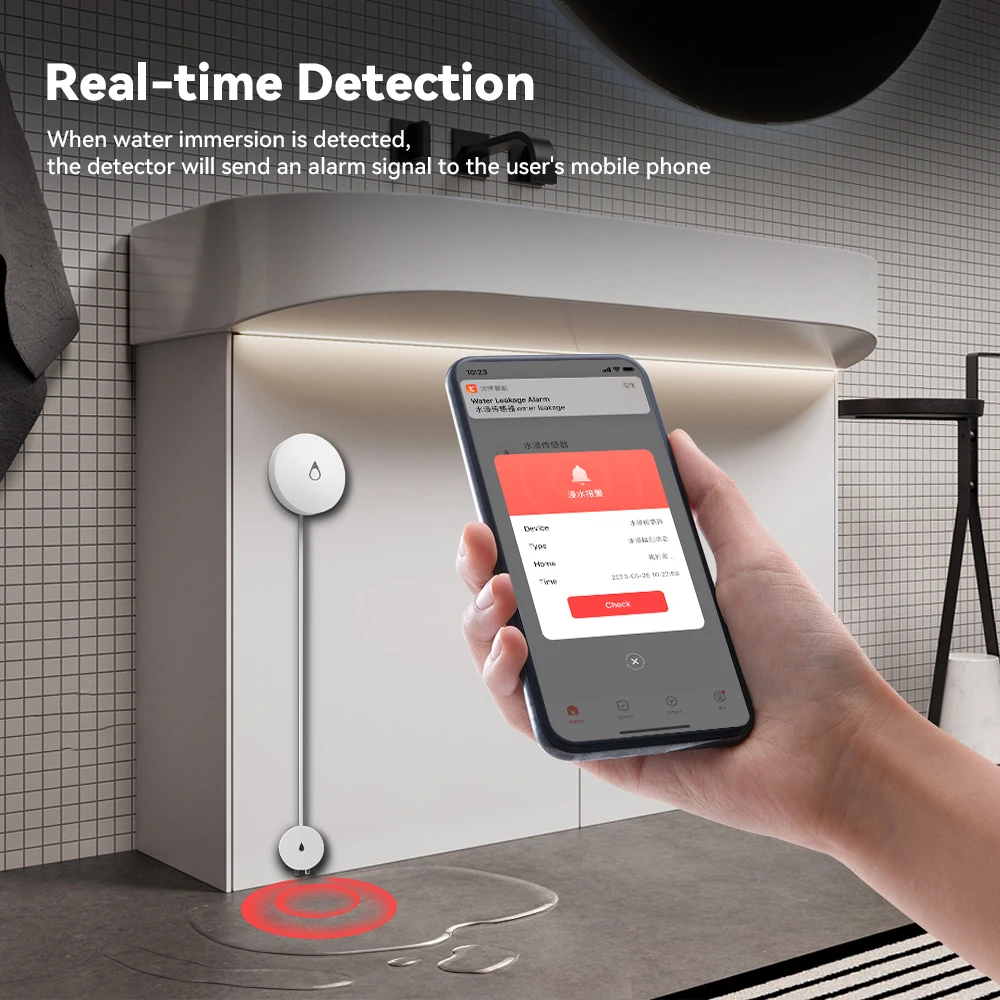 Imagem -03 - Meian-zigbee Sensor de Vazamento de Água Monitor Remoto Inundações Tuya Impermeável Detector de Vazamento Alerta de Estouro Casa Inteligente
