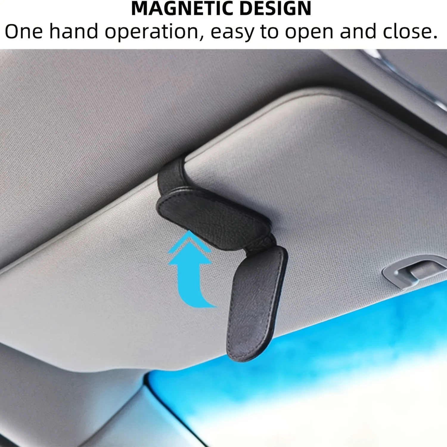 Stylish PU Leather Car Sun Visor Sunglasses Holder - Portable,  Closure, Secure , and Easy to Install - Compatible with Most Car