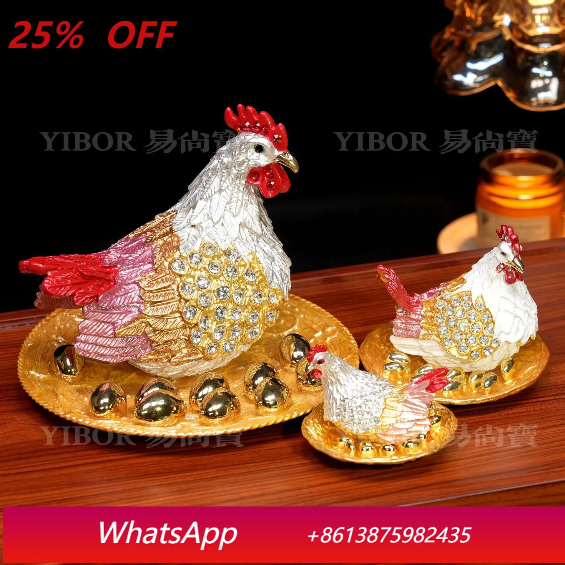 

CX metal enamel jewelry box hen ornament opening business housewarming gift