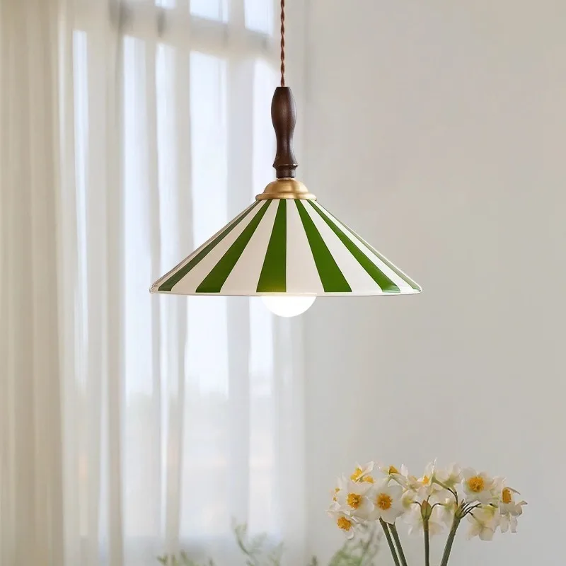 French Mid-Century Retro Striped Ceramic Pendant Light for Bedroom, Hallway, Bedside, Aisle