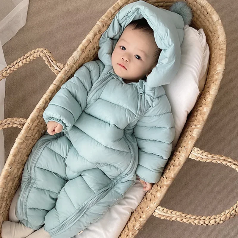 2023 Newborn Baby Jumpsuit Hooded Plus Velvet Warm Baby Boys Snowsuit Toddler Snow Suit Baby Girl Cotton Overalls Rompers