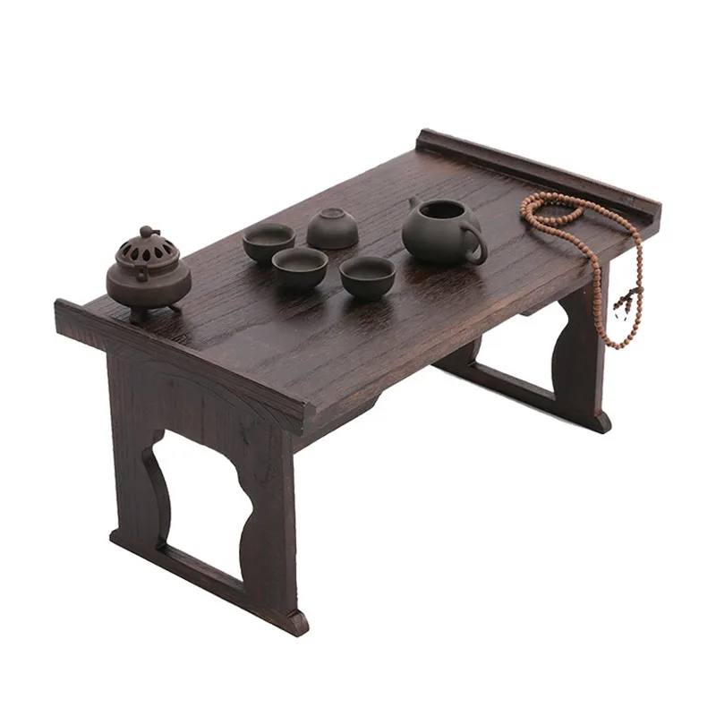 

Japanese Style Floor Table For Tea & Coffee, Antique Meditation Altar Table, Bay Window Wood Table with Foldable Legs