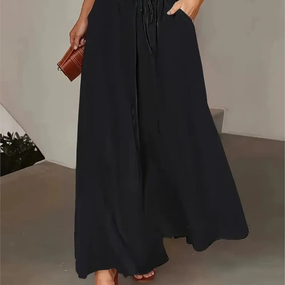 Bohemian Wide-leg Pants Elastic Waist Polka Dot Print Long Culottes Spring Summer Women's Trousers Pockets Pantalones De Mujer