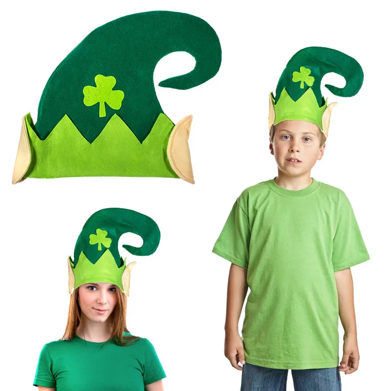 St. Patricks Day Shamrock Hat Green Velvet Clover Elf Hat For Irish Festival Decorations Costume Party Accessories