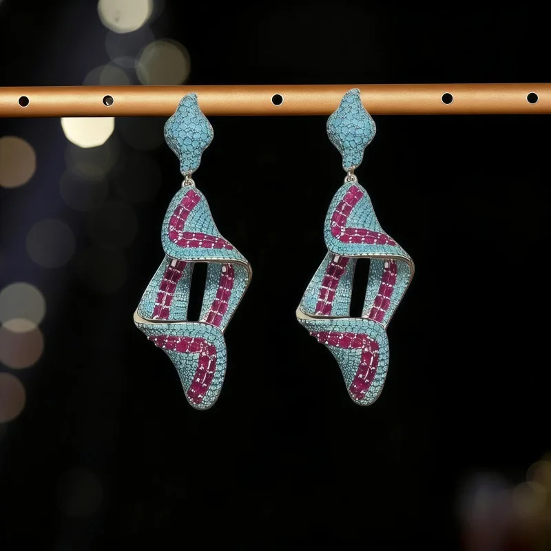 Long Style Colorful Zircon Drop Earrings with 925 Sterling Silver Pin Women Luxury Fashion Banquet Premium Jewelry Gift