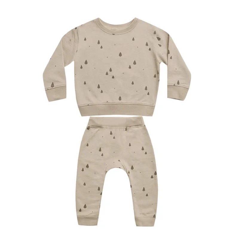 Cute Print Baby Sets Cotton Round Neck Long Sleeve Tops + Pants 2Pcs Newborn Girls Boys Clothes